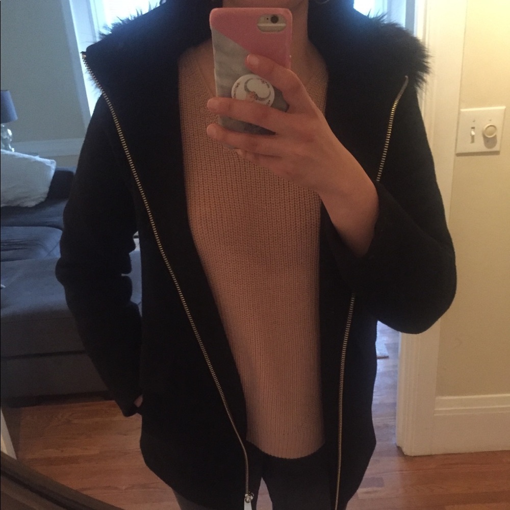 Calvin Klein Wool blend coat with faux-fur  hood